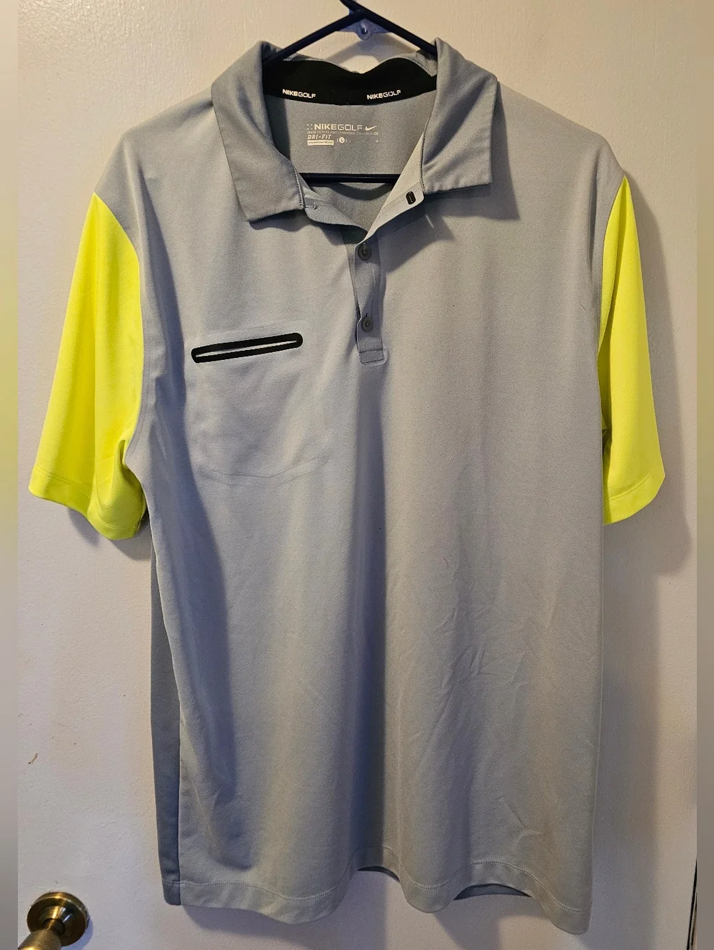 Nike Golf Dri Fit Shortsleeve Polo Gray Neon Yellow Shirt Men's Size L